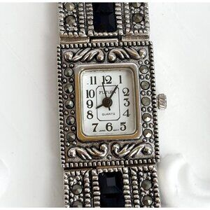 Futura Art Deco & Marcasite Geometric Quartz Vintage Wristwatch - 11mm - WORKS!